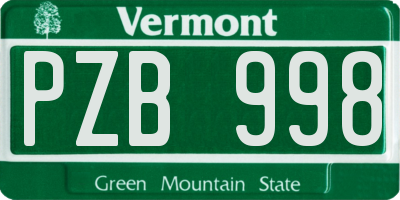VT license plate PZB998