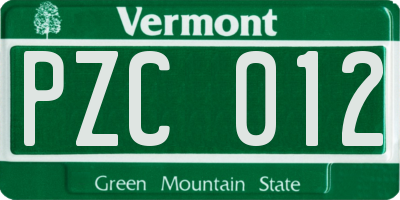 VT license plate PZC012