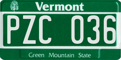 VT license plate PZC036