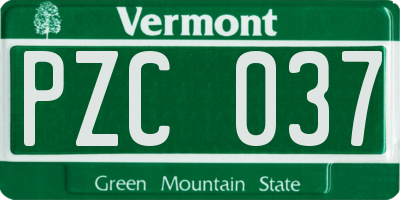 VT license plate PZC037