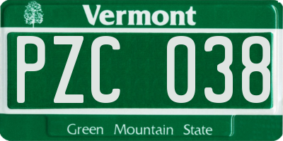 VT license plate PZC038