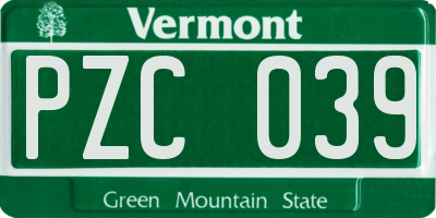 VT license plate PZC039