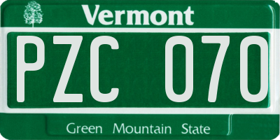 VT license plate PZC070