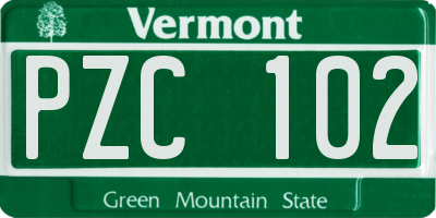 VT license plate PZC102