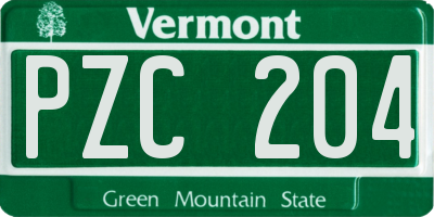 VT license plate PZC204