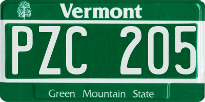VT license plate PZC205