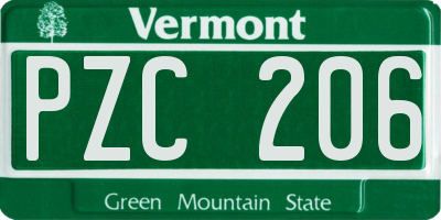 VT license plate PZC206