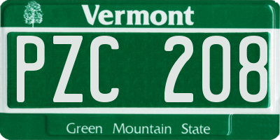VT license plate PZC208
