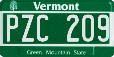 VT license plate PZC209