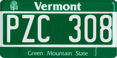 VT license plate PZC308