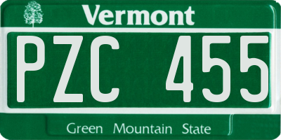 VT license plate PZC455