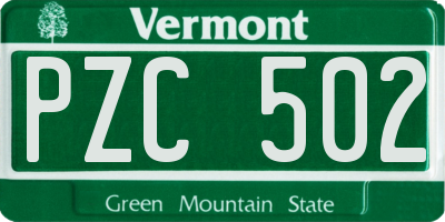 VT license plate PZC502