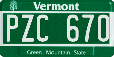 VT license plate PZC670