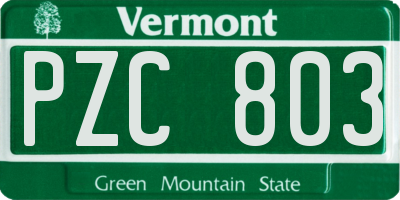 VT license plate PZC803
