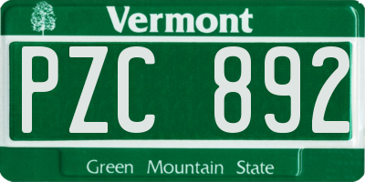 VT license plate PZC892