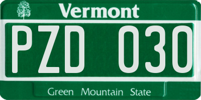 VT license plate PZD030