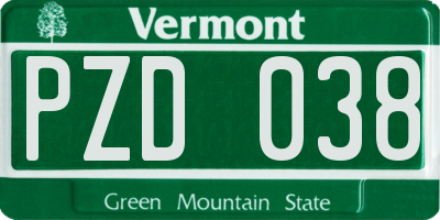 VT license plate PZD038