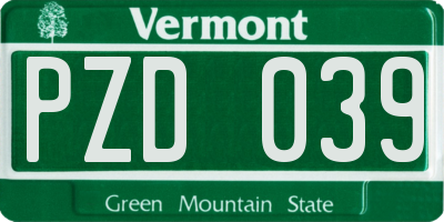 VT license plate PZD039
