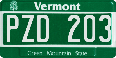VT license plate PZD203