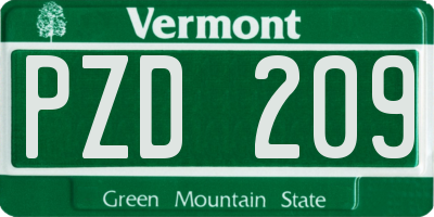 VT license plate PZD209