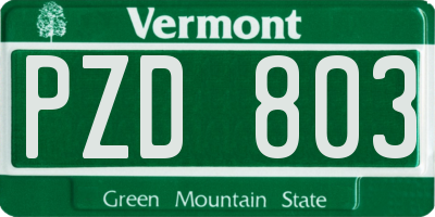 VT license plate PZD803