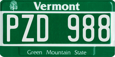 VT license plate PZD988