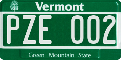 VT license plate PZE002