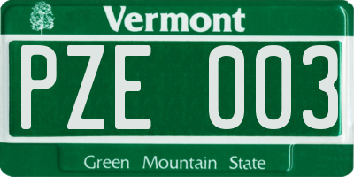 VT license plate PZE003
