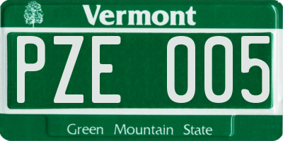 VT license plate PZE005