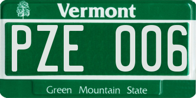 VT license plate PZE006