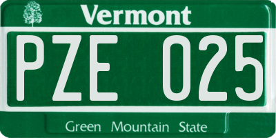VT license plate PZE025