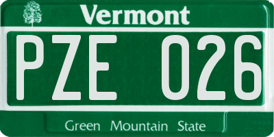 VT license plate PZE026