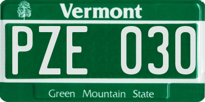 VT license plate PZE030