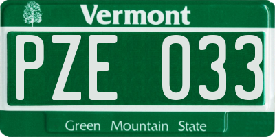 VT license plate PZE033