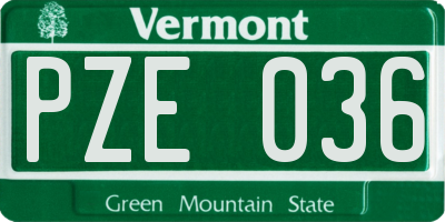 VT license plate PZE036