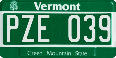 VT license plate PZE039