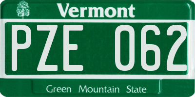 VT license plate PZE062