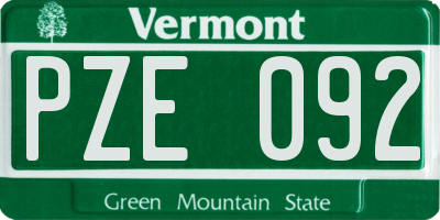 VT license plate PZE092