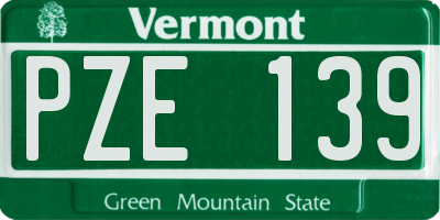 VT license plate PZE139