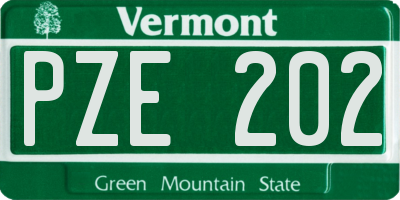 VT license plate PZE202