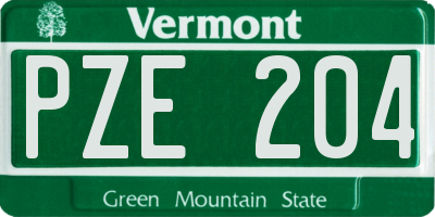 VT license plate PZE204