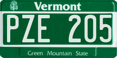 VT license plate PZE205