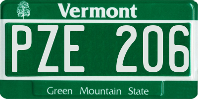 VT license plate PZE206