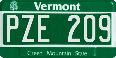 VT license plate PZE209