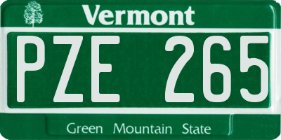 VT license plate PZE265