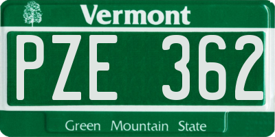 VT license plate PZE362