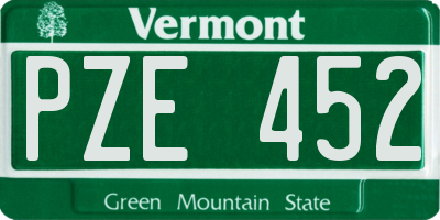 VT license plate PZE452