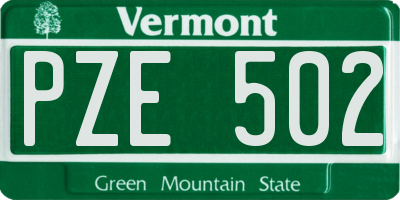 VT license plate PZE502