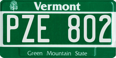 VT license plate PZE802