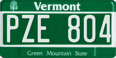 VT license plate PZE804